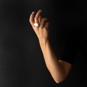 woman are wearing Silver 925 MK3 asymmetric ring with black background